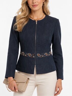 BURKE AVENUE Black Zip Beaded Waistline Women's Blazer Size 8